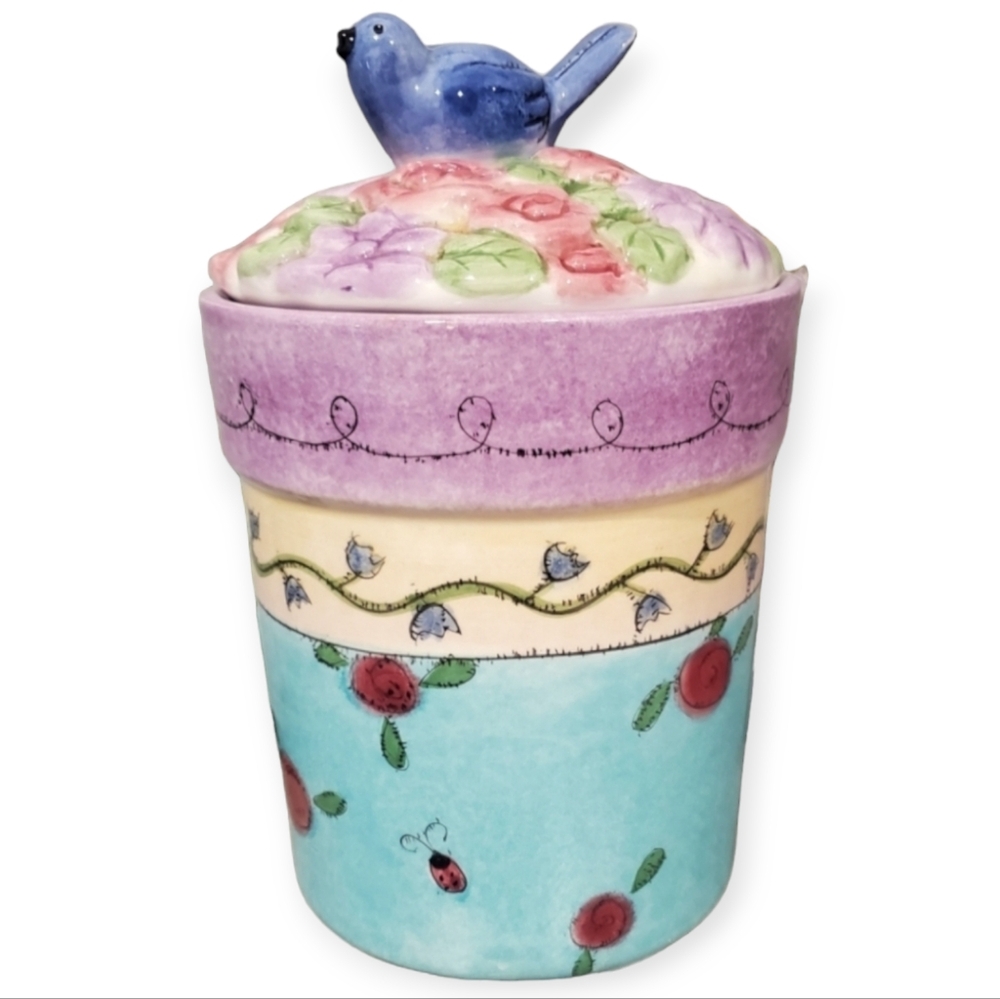 Vintage Sango Birds Bees & Flowers Canister (blue bird)